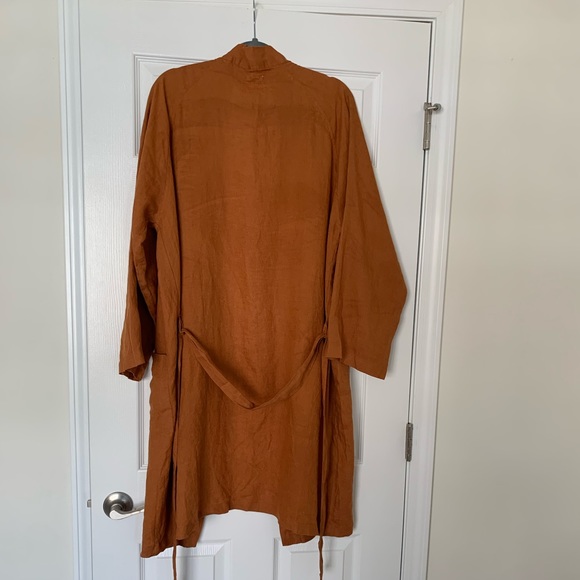 Bed Threads Rust 100% French Flax Linen Classic Robe - Picture 3 of 14